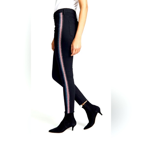 Mother High Waisted Looker Ankle Fray Guilty Glitter Racer  Jeans Black Size 25 - Picture 1 of 16